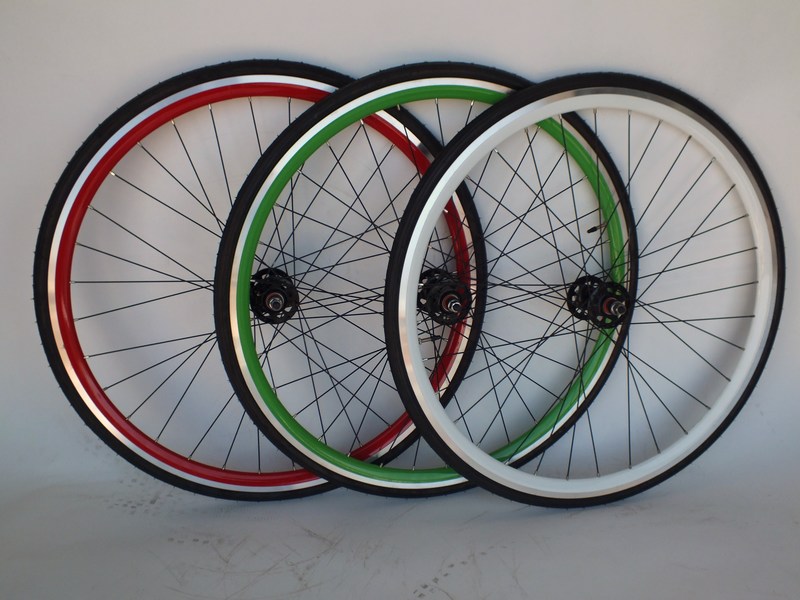 Wheels Green, Red or White Sealed Doublewall Flip-Flop Track wheels with Tires Image