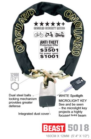 Accessories On Guard Beast Chain & Key Padlock 3.7' x 12mm Image